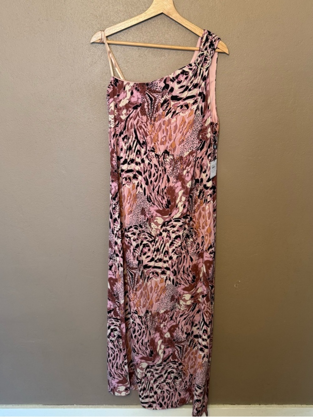 Laundry By Shelli Segal All Over Animal One Shoulder Pink Midi Dress Size 12